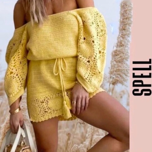 Spell Dresses & Skirts - Spell Yellow Crochet Midi Dress